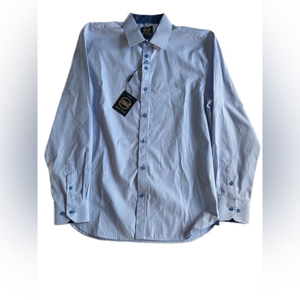 AMERI MODE Men's Light Blue Patterned Button-Down Dress Shirt